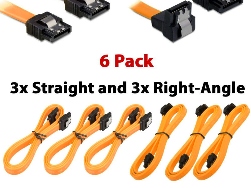 6 Pack Orange SATA III 6Gbps Right-Angle and Straight HDD SDD Data CD Cable 50cm SKU asc10086